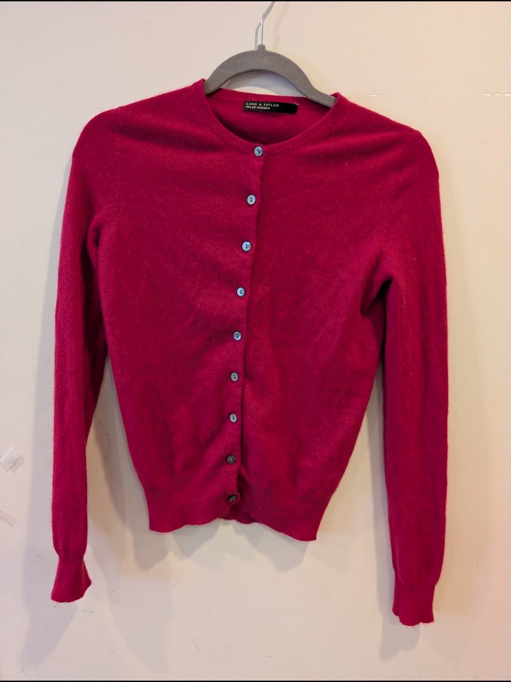 Lord & Taylor 2 Ply Cashmere Fuchsia Cardigan Sz S Office Spring Brunch Preppy